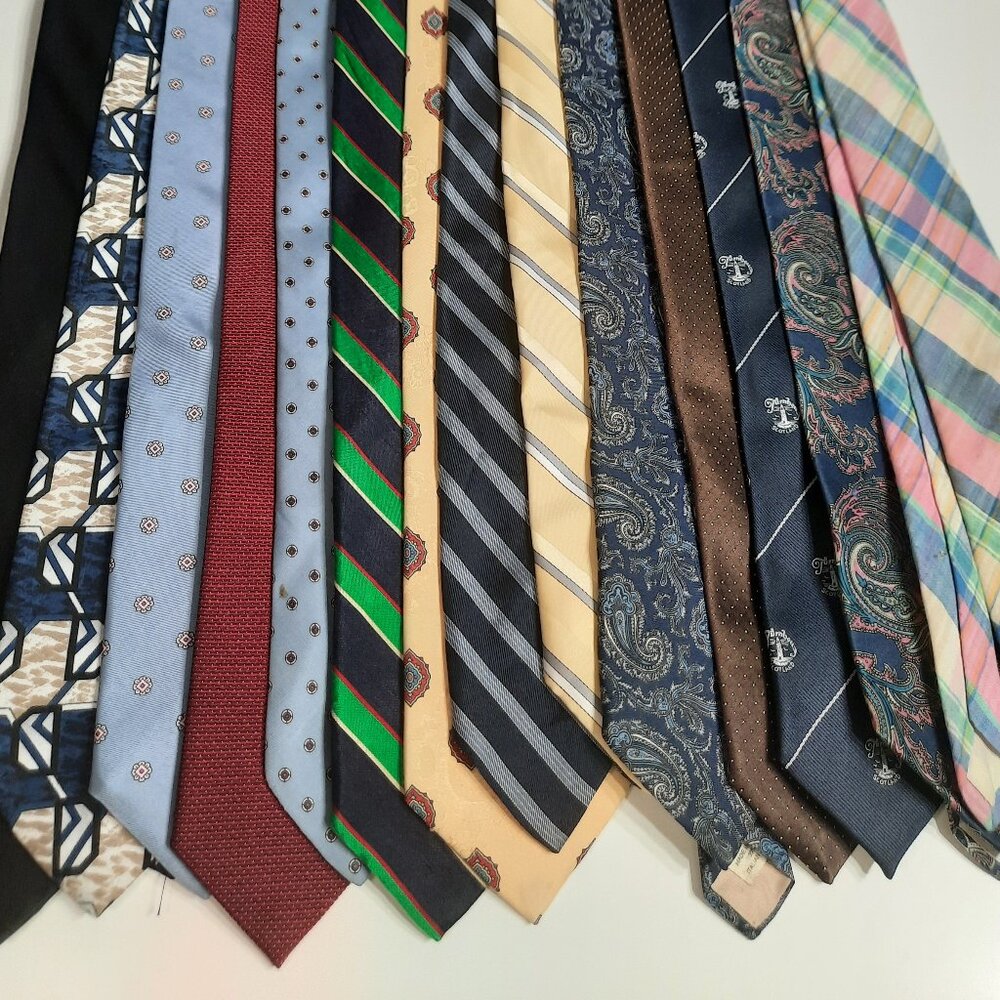 Vintage Necktie Lot of 14 Mixed Fabrics Silk Cotton Craft DIY Sewing Upcycle